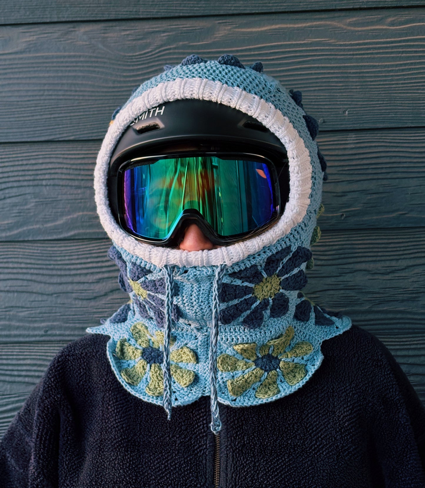 Handmade Crochet Snowboarding Hood – 100% Cotton Yarn | Retro Flower Design
