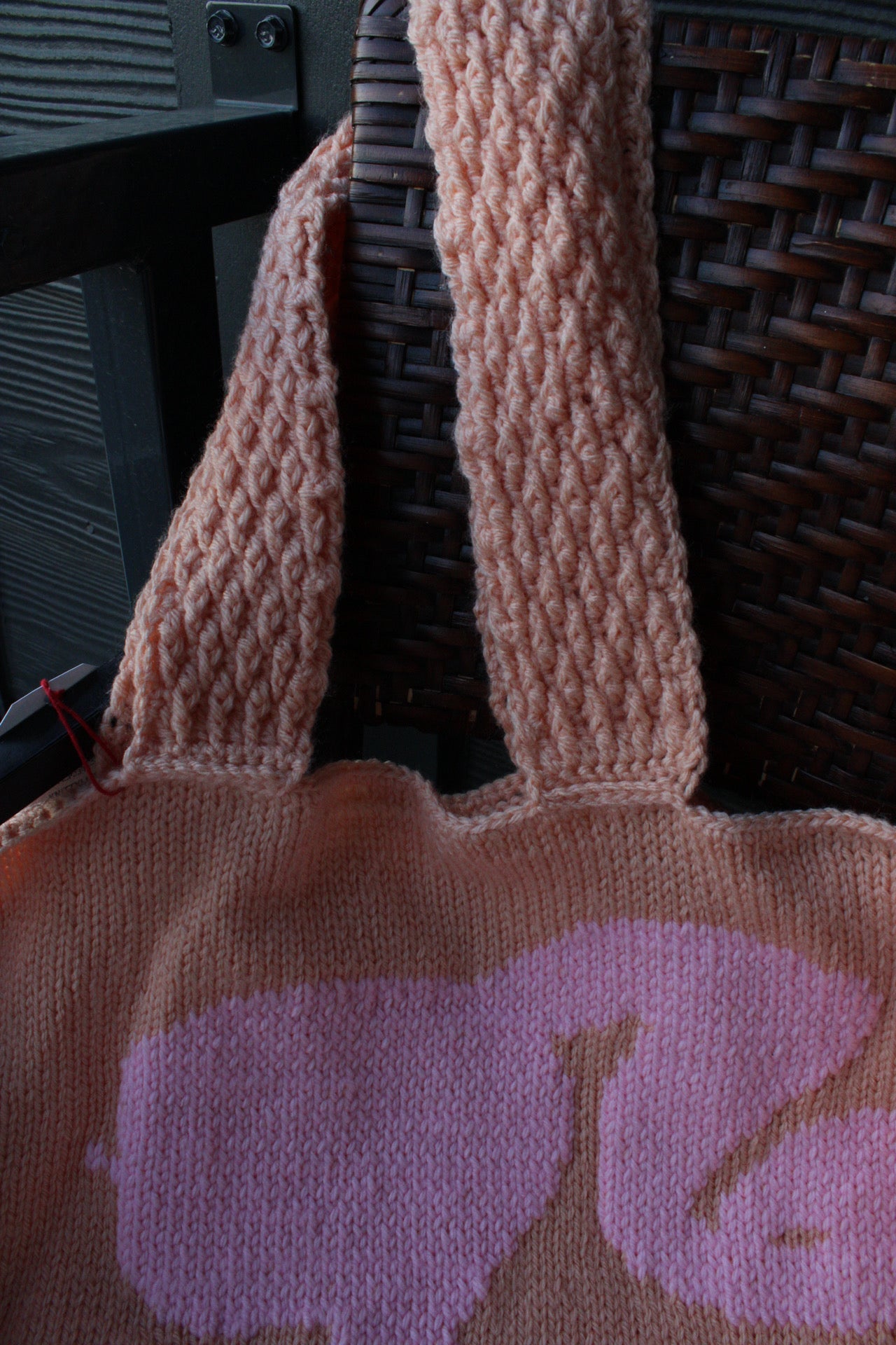 Handmade Barbie Knit Tote Bag – Oversized Pink & Peach Shoulder Bag | Retro Inspired