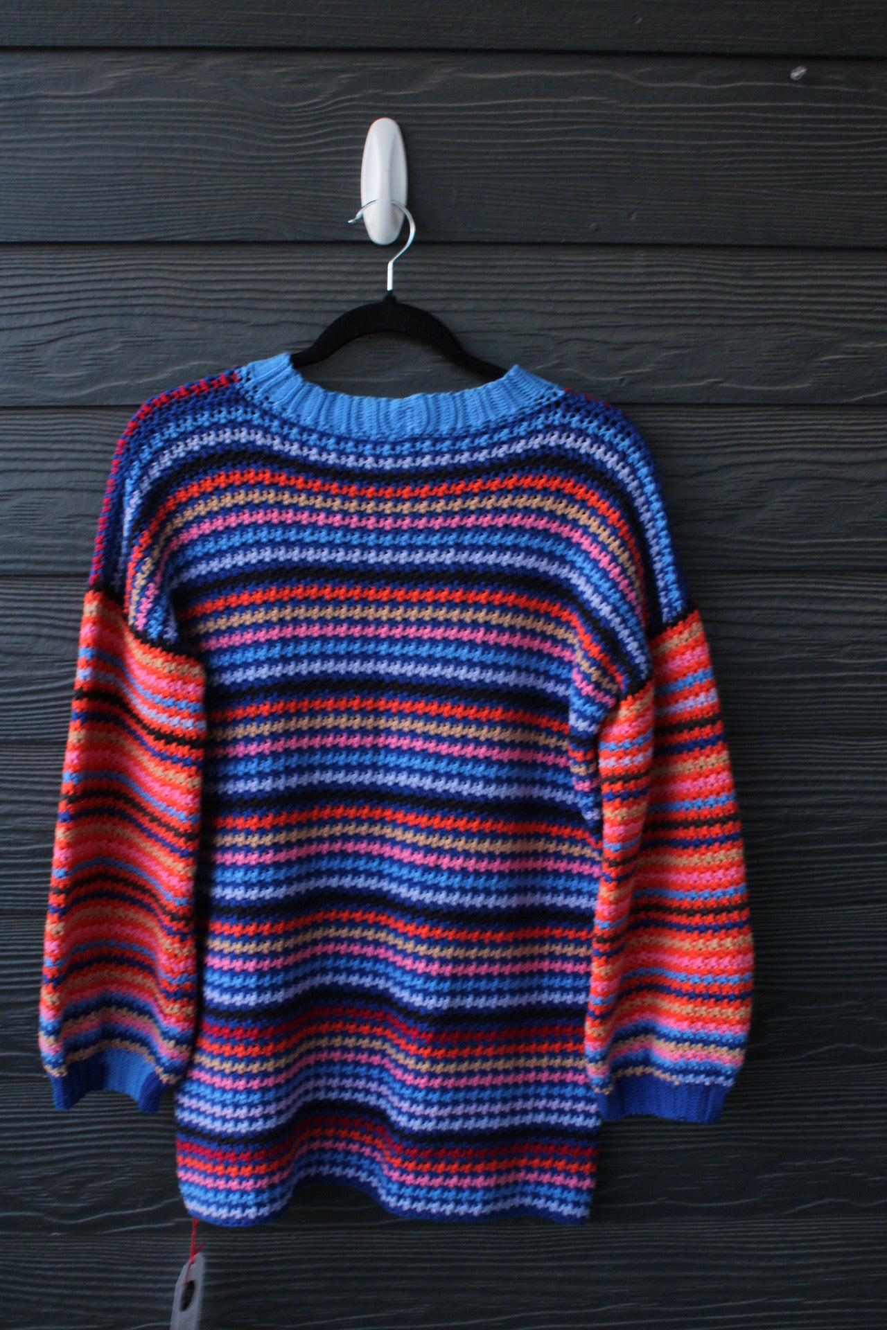 🧶🌈 Handmade Oversized Crochet Sweater – 100% Cotton (Size: Medium–Large) 🌈🧶