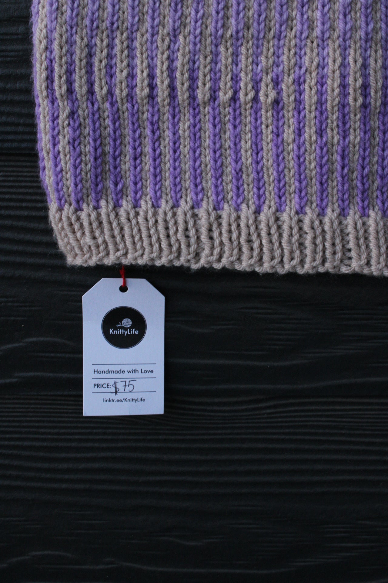π§΅π Handmade Knit Vest β Neutral & Purple Stripes (Size: Medium) ππ§΅