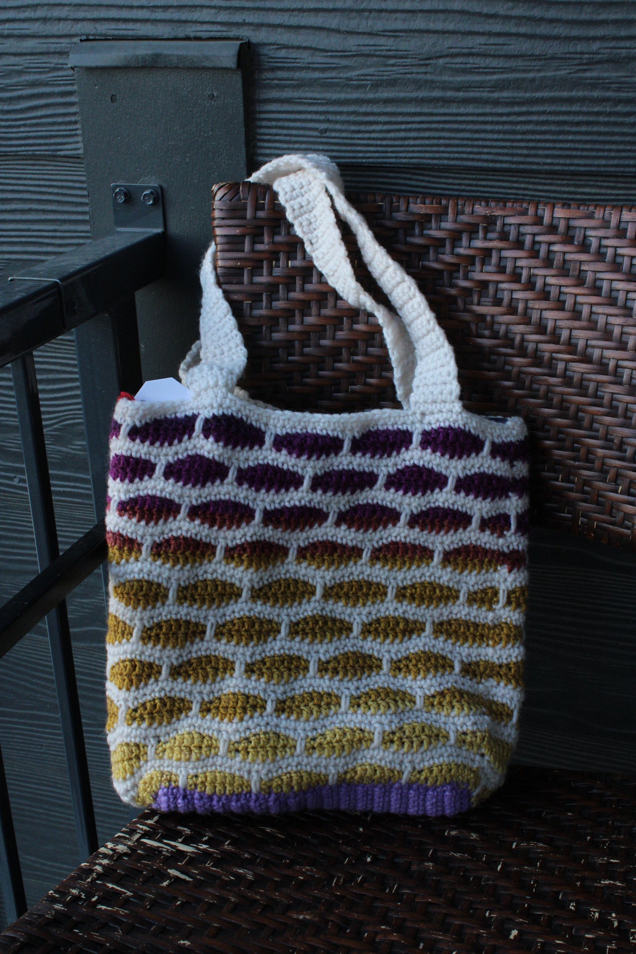 Handmade Crochet Tote Bag – Gradient Purple & Golden Yellow Pattern | Eco-Friendly Market Bag