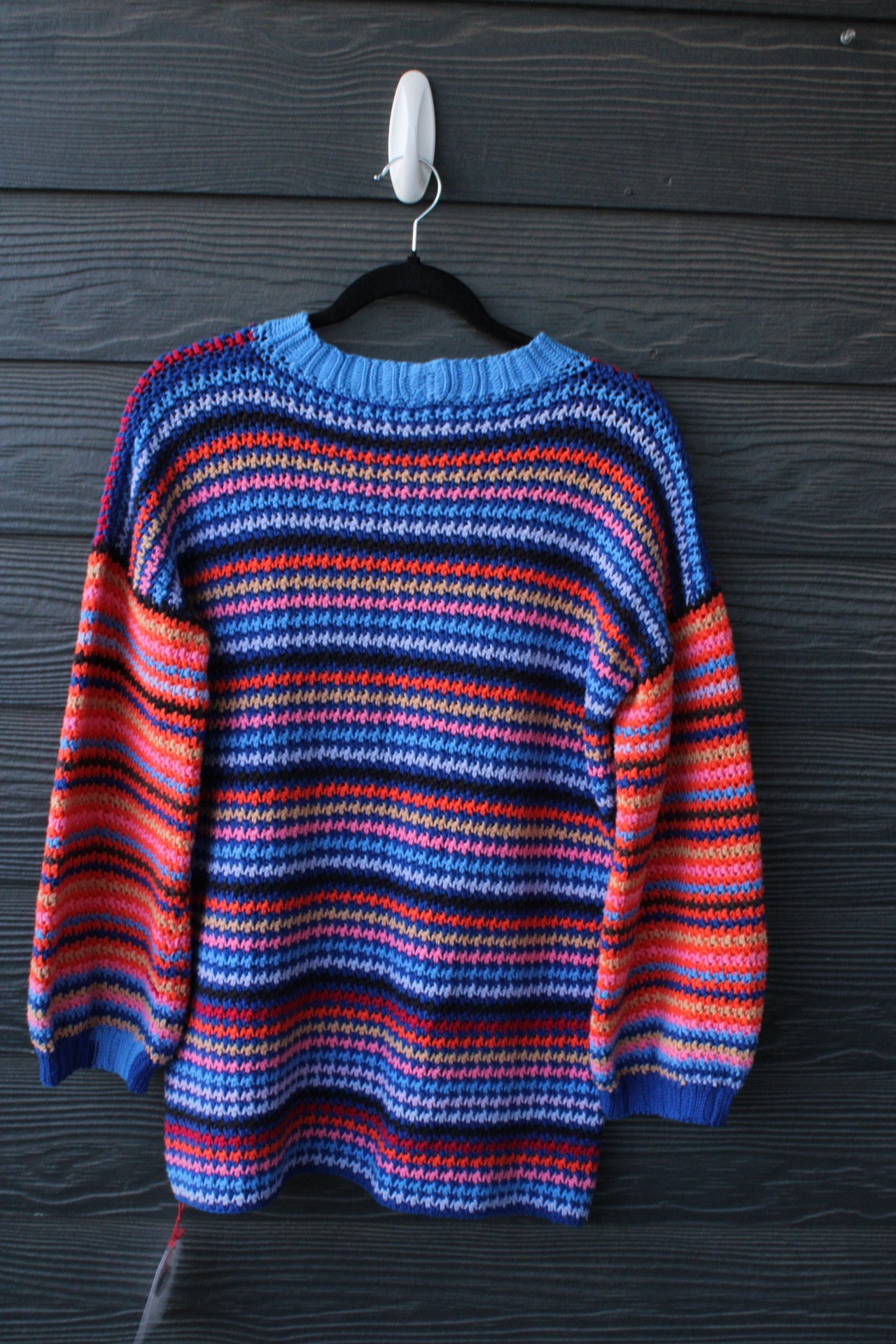 🧶🌈 Handmade Oversized Crochet Sweater – 100% Cotton (Size: Medium–Large) 🌈🧶
