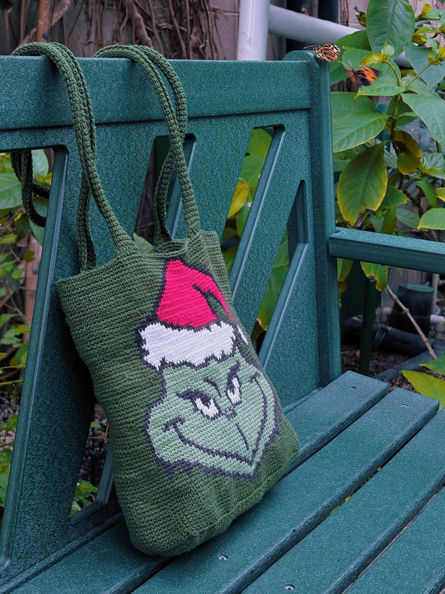 Handmade Crochet Grinch Tote Bag – Holiday Gift & Everyday Carry