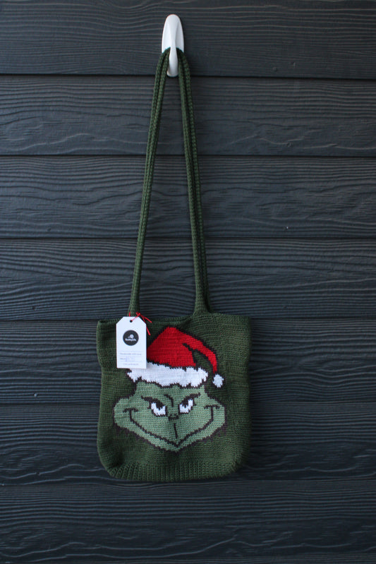 Handmade Crochet Grinch Tote Bag – Holiday Gift & Everyday Carry