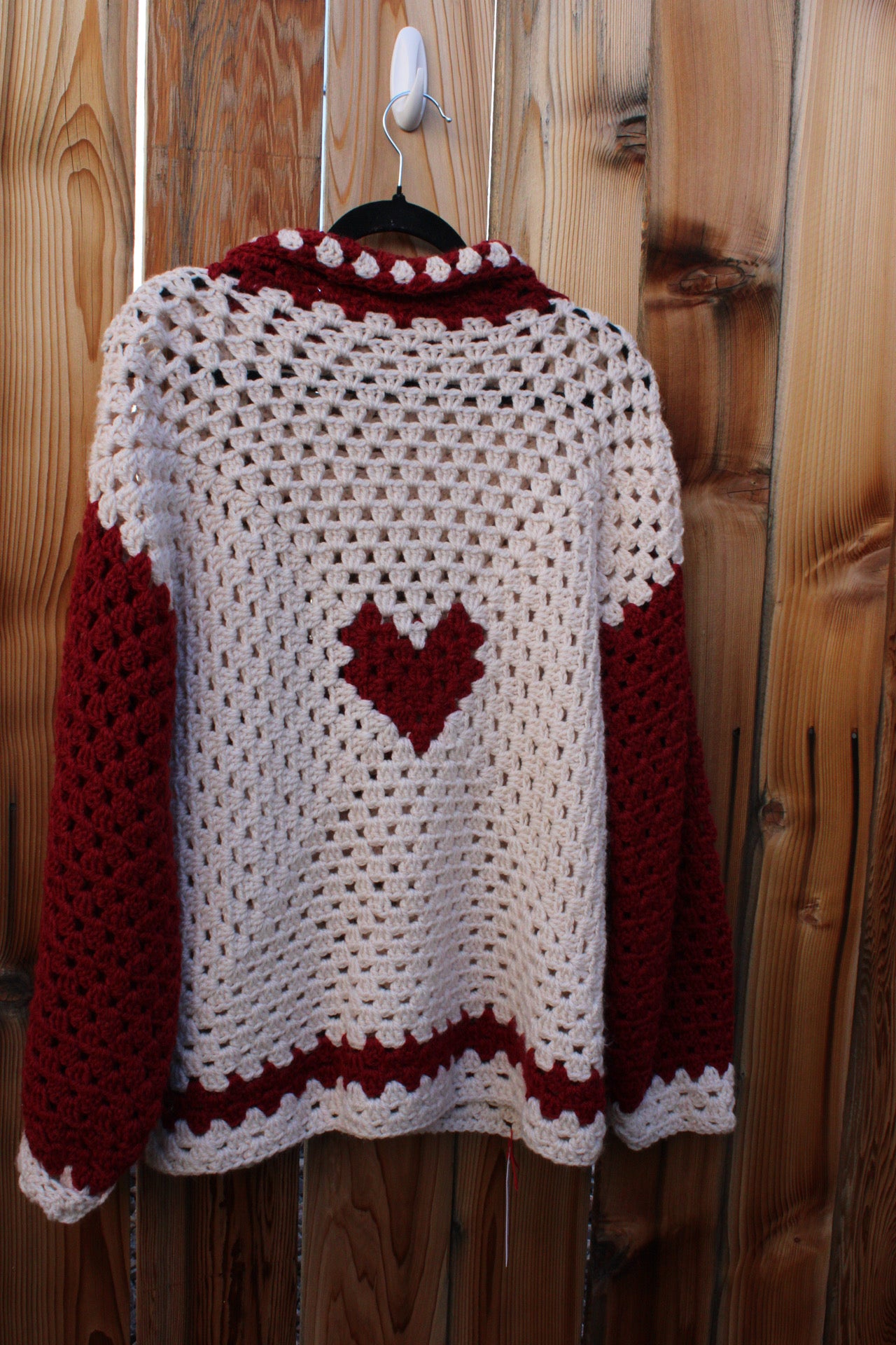 Handmade Crochet Heart Sweater – Red & Cream