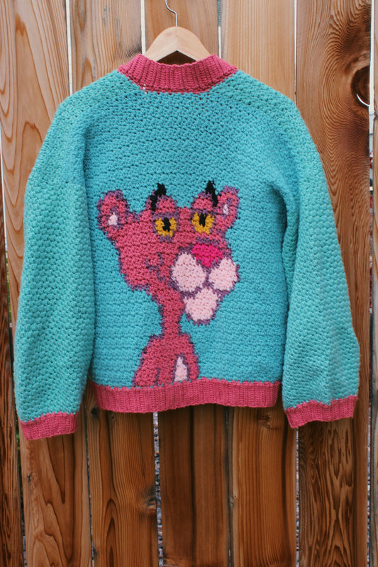 Handmade Crochet Pink Panther Cardigan – Cozy, Colorful & One-of-a-Kind