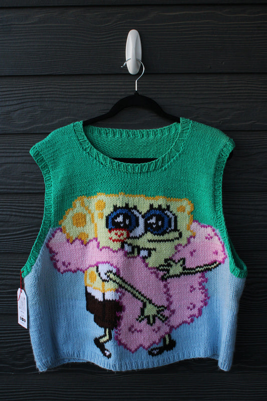 🧵✨ Handmade SpongeBob Vest (Size: Large) ✨🧵