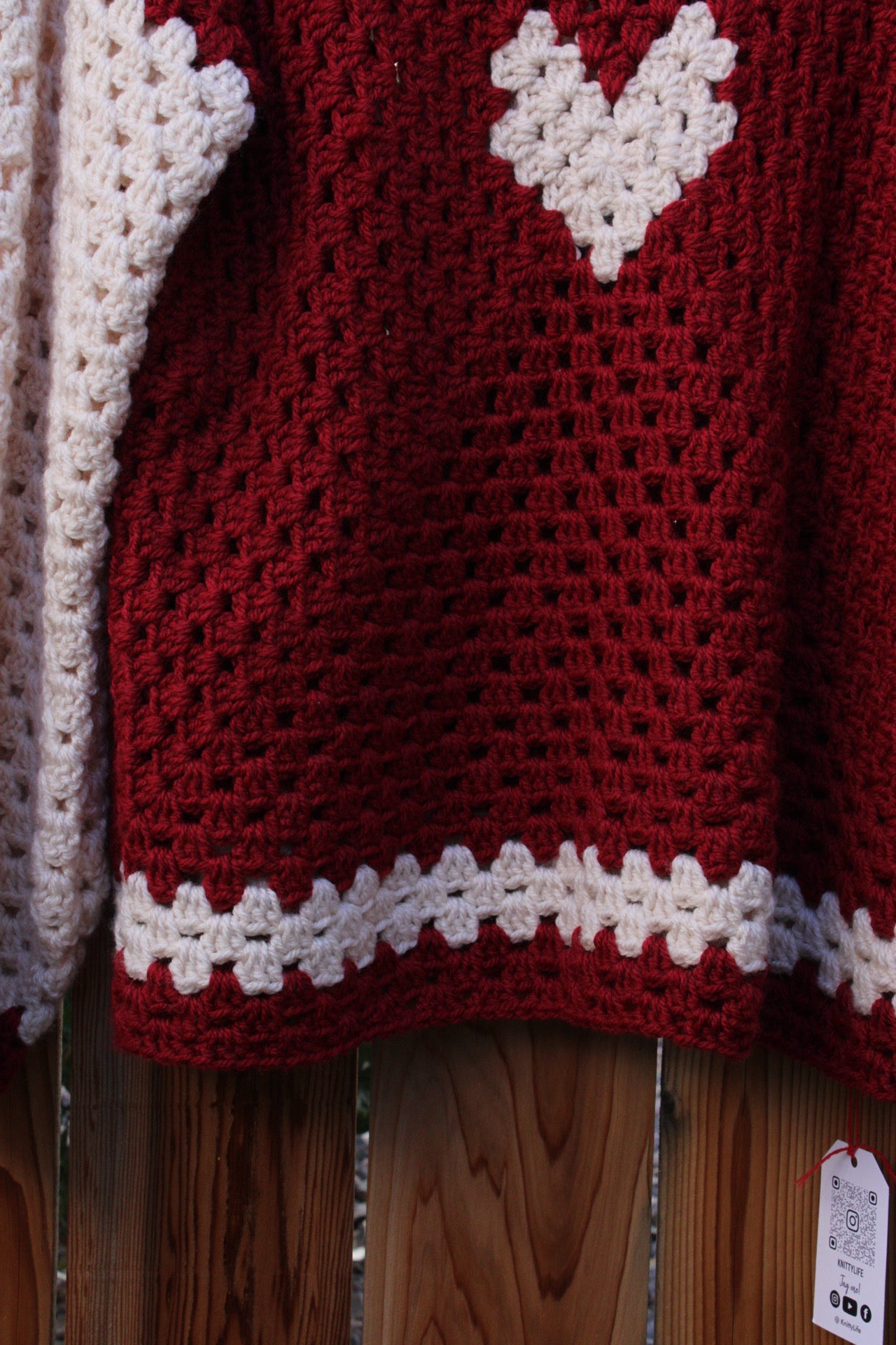 Handmade Crochet Heart Sweater – Red & Cream
