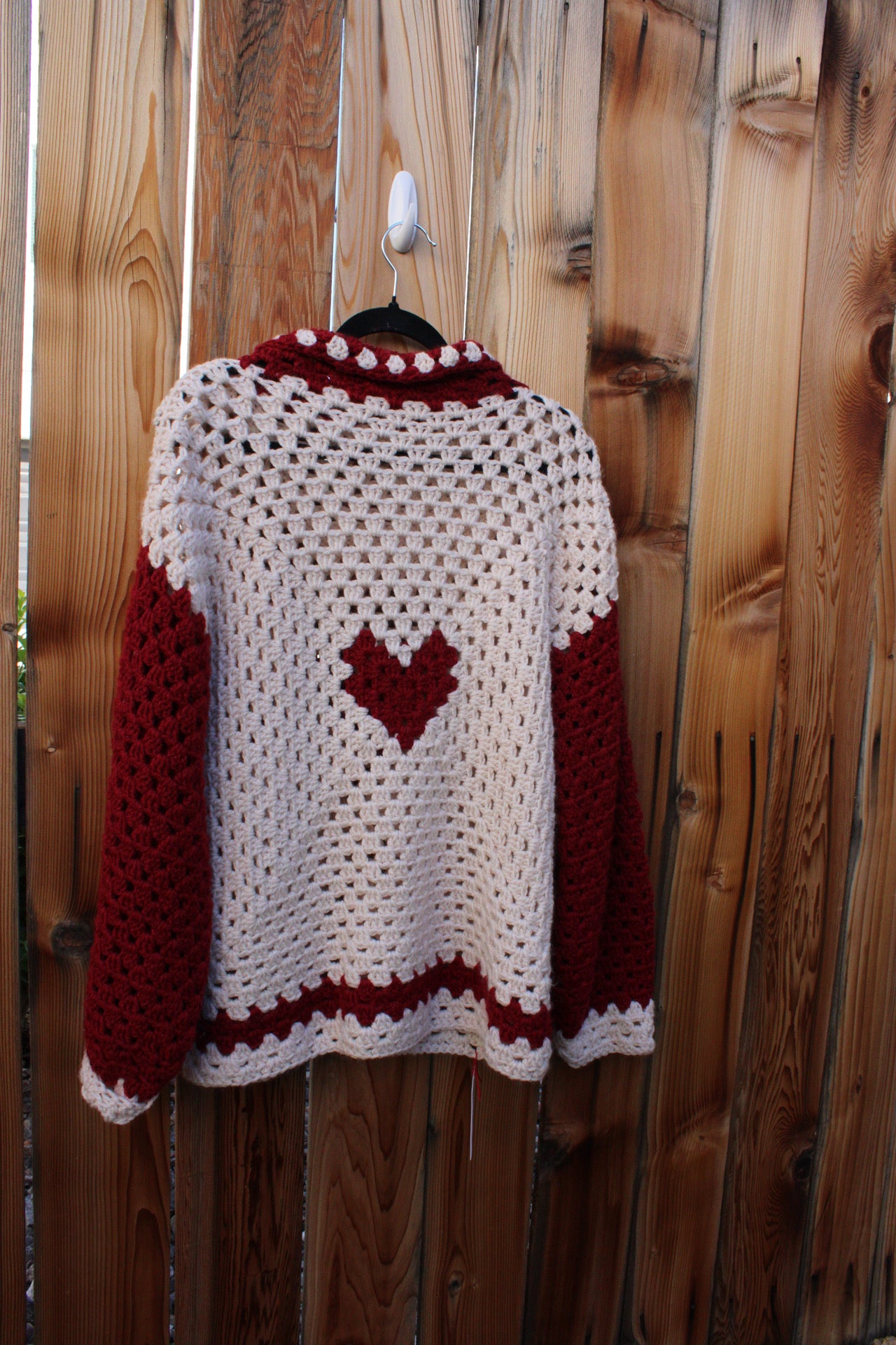 Handmade Crochet Heart Sweater – Red & Cream