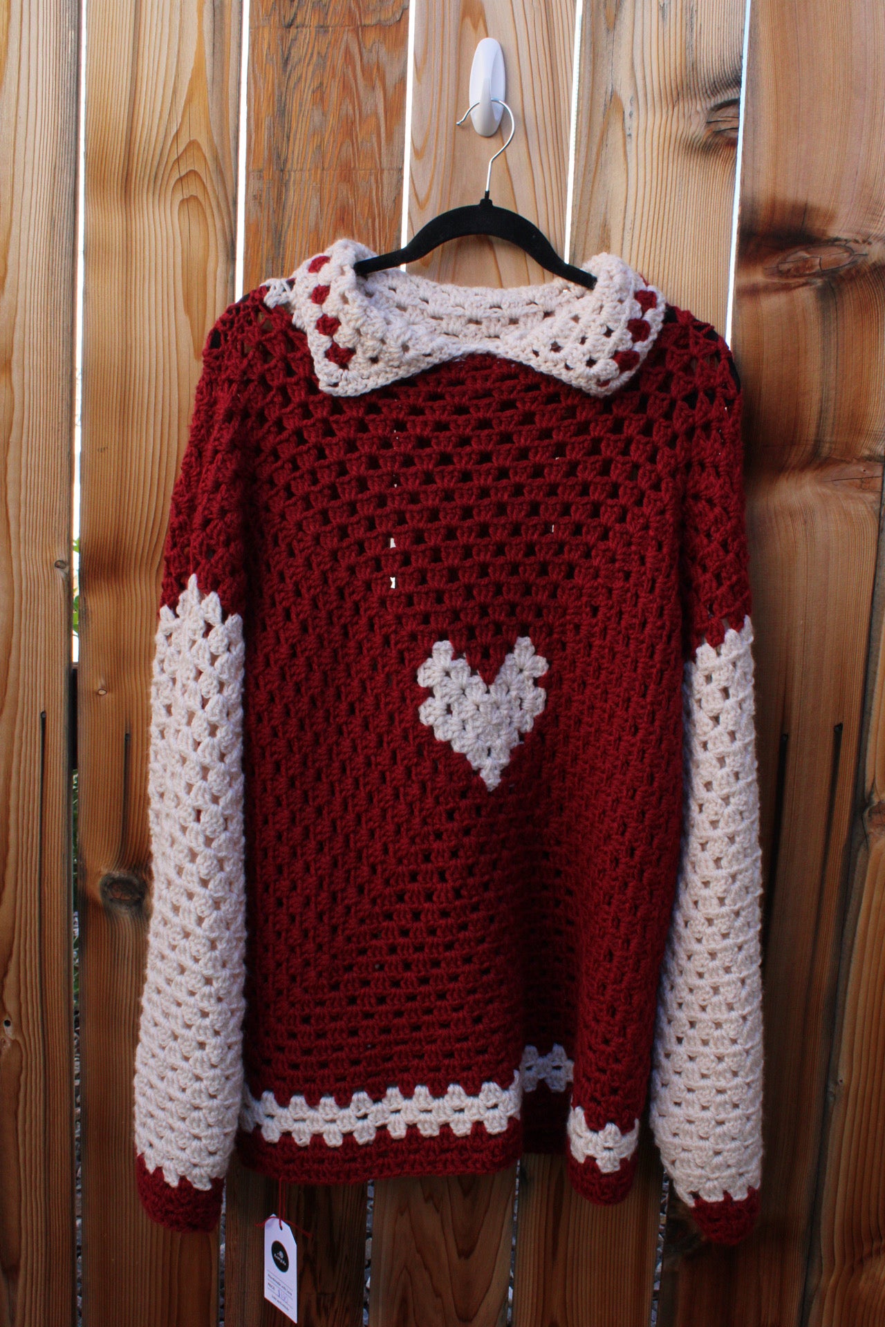 Handmade Crochet Heart Sweater – Red & Cream