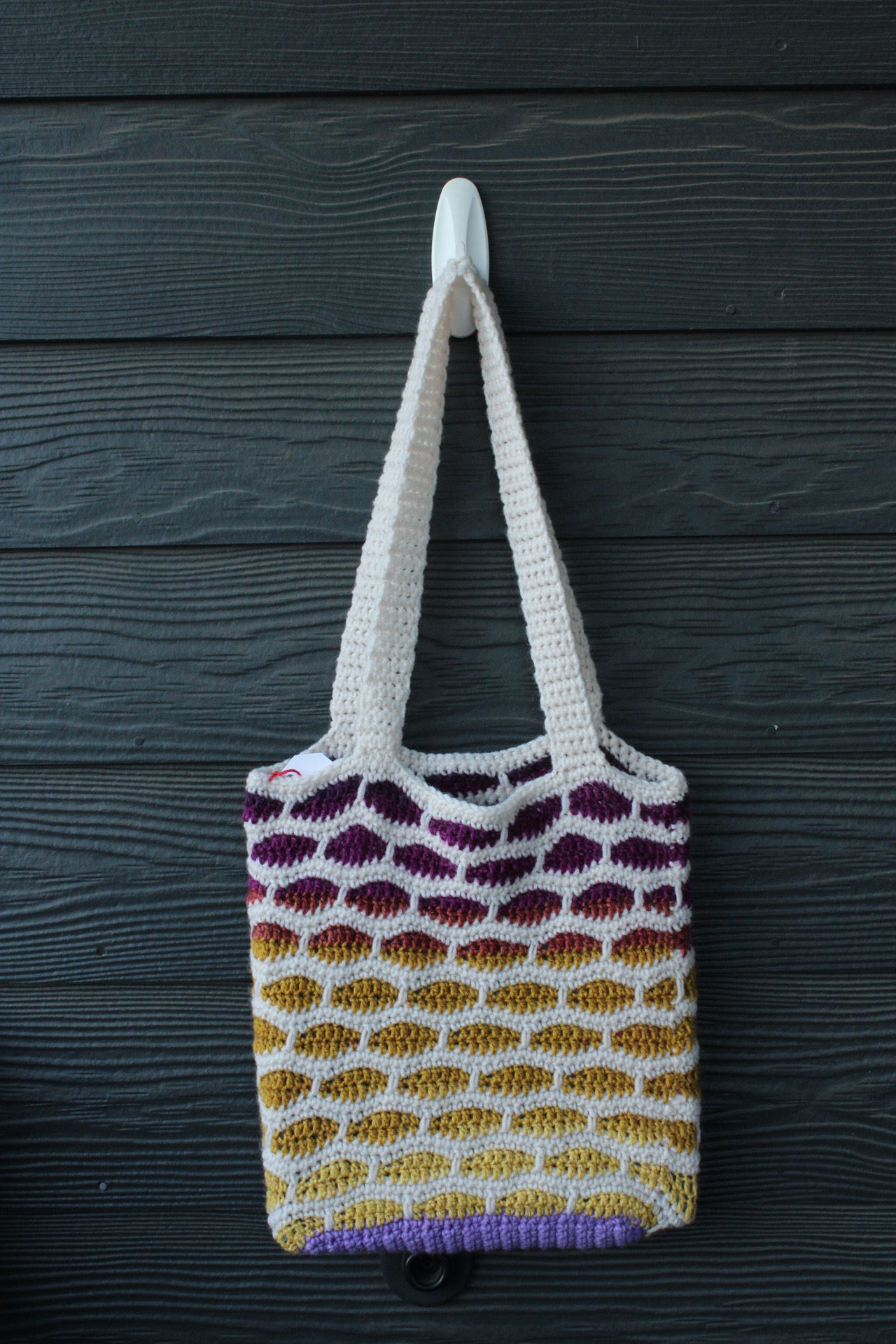 Handmade Crochet Tote Bag – Gradient Purple & Golden Yellow Pattern | Eco-Friendly Market Bag