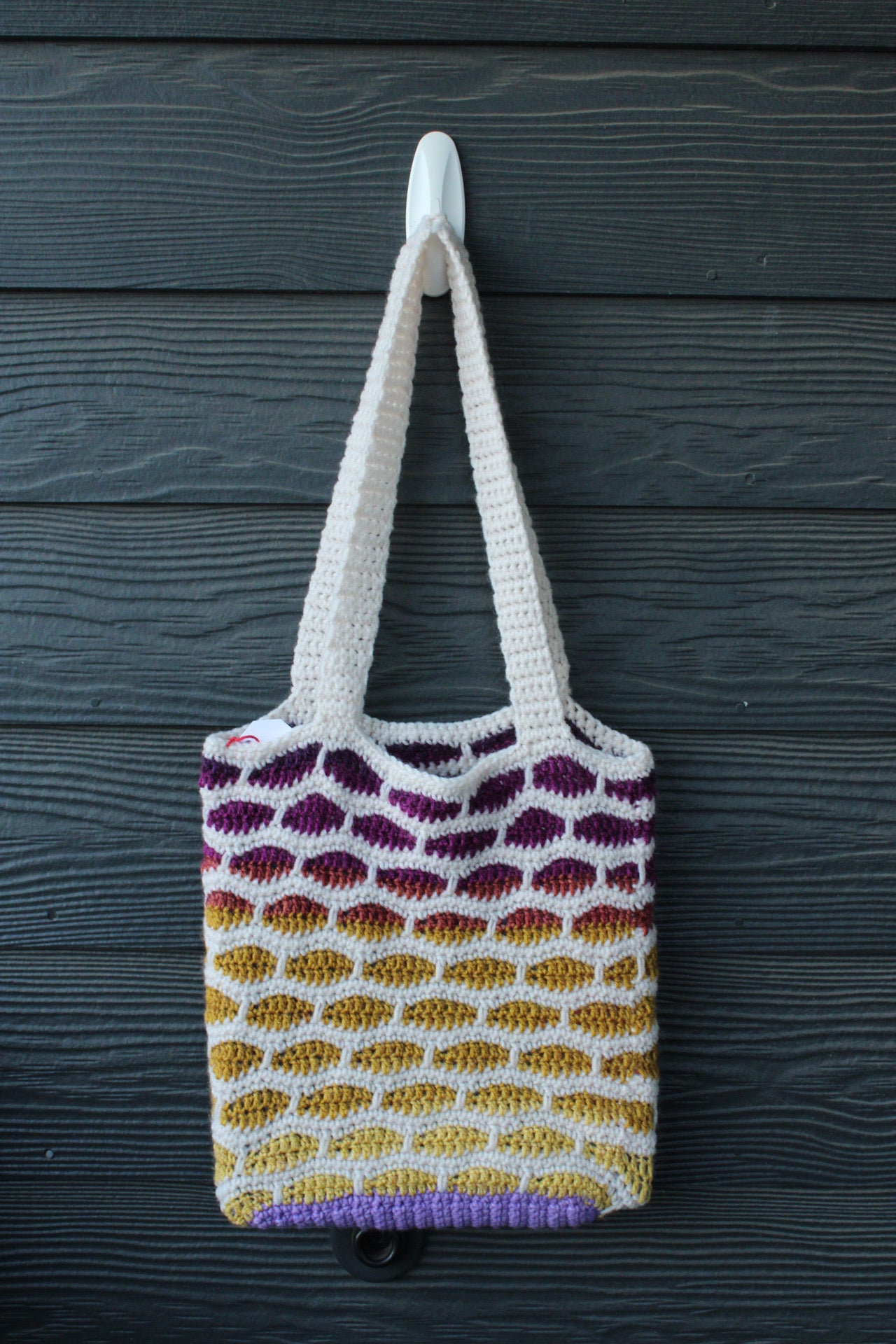 Handmade Crochet Tote Bag – Gradient Purple & Golden Yellow Pattern | Eco-Friendly Market Bag