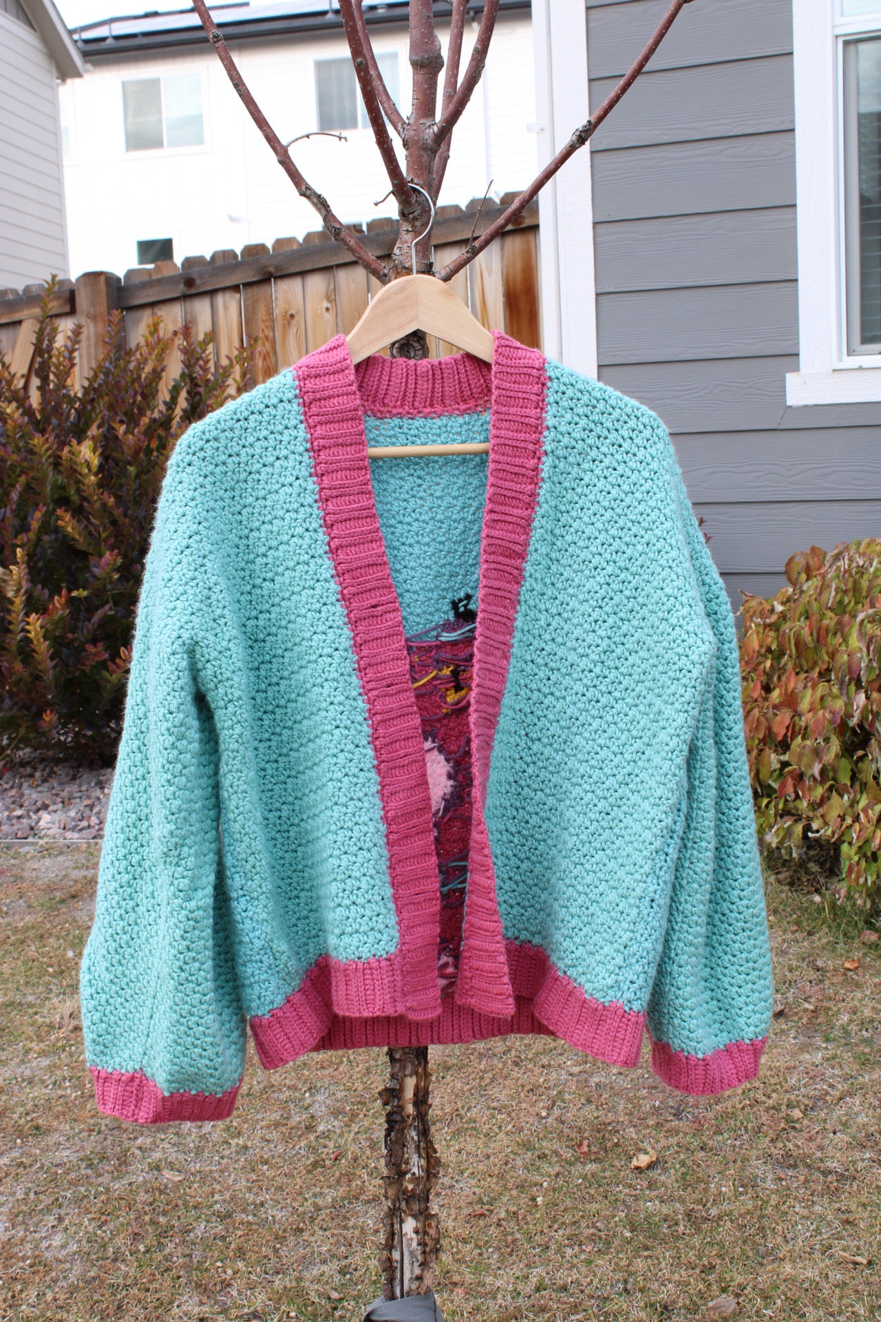 Handmade Crochet Pink Panther Cardigan – Cozy, Colorful & One-of-a-Kind