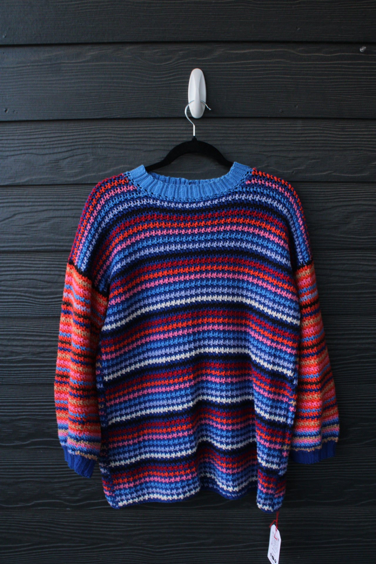 🧶🌈 Handmade Oversized Crochet Sweater – 100% Cotton (Size: Medium–Large) 🌈🧶