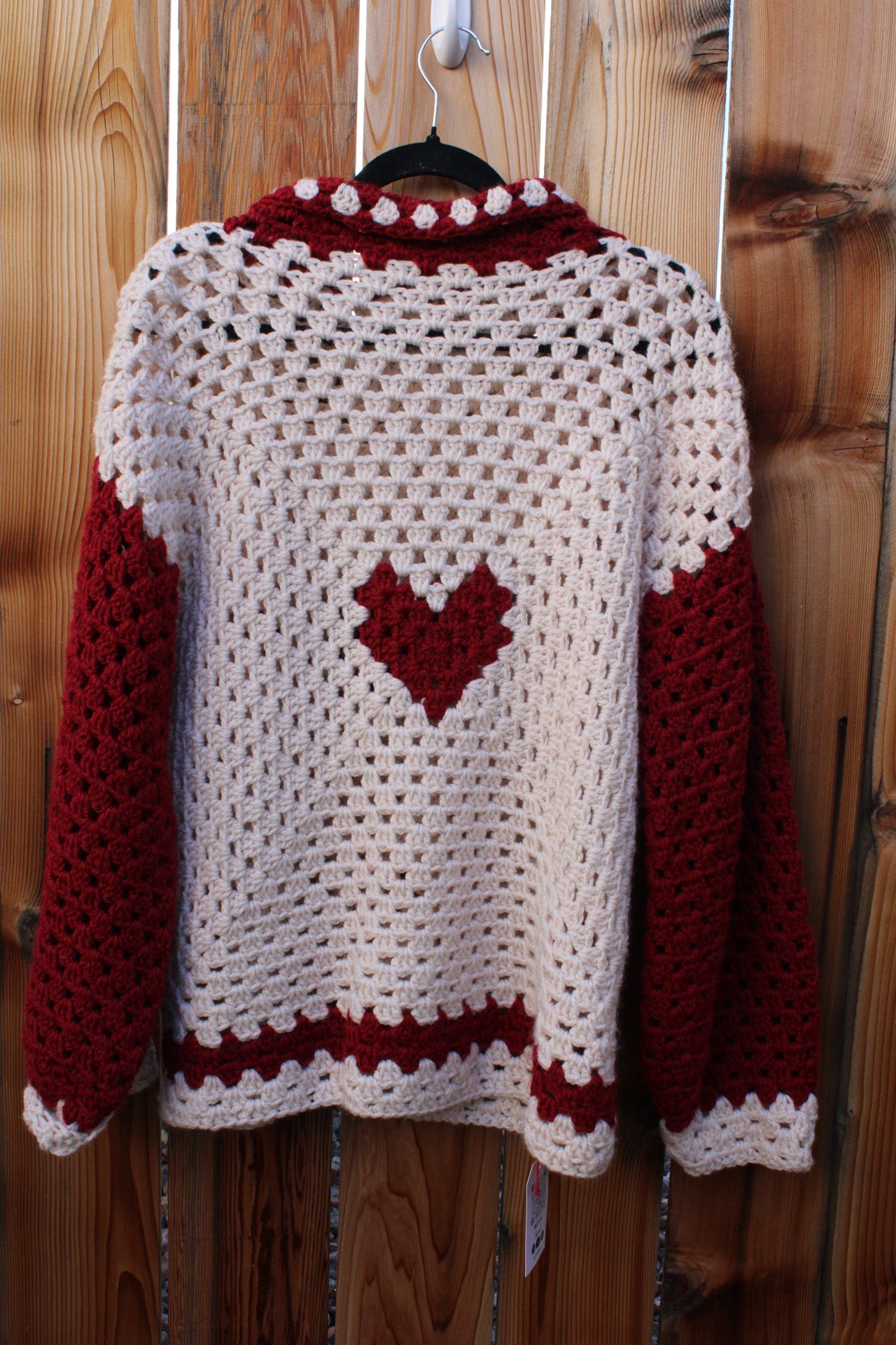 Handmade Crochet Heart Sweater – Red & Cream
