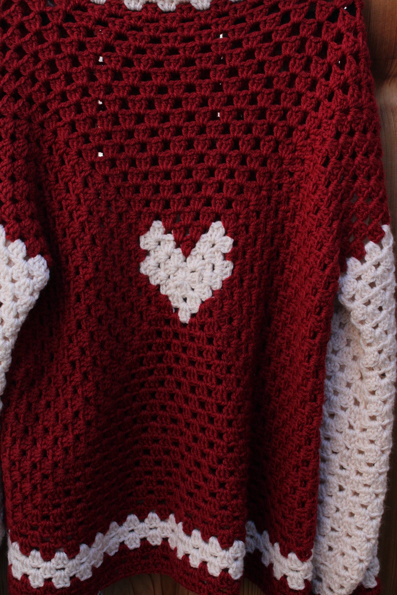 Handmade Crochet Heart Sweater – Red & Cream