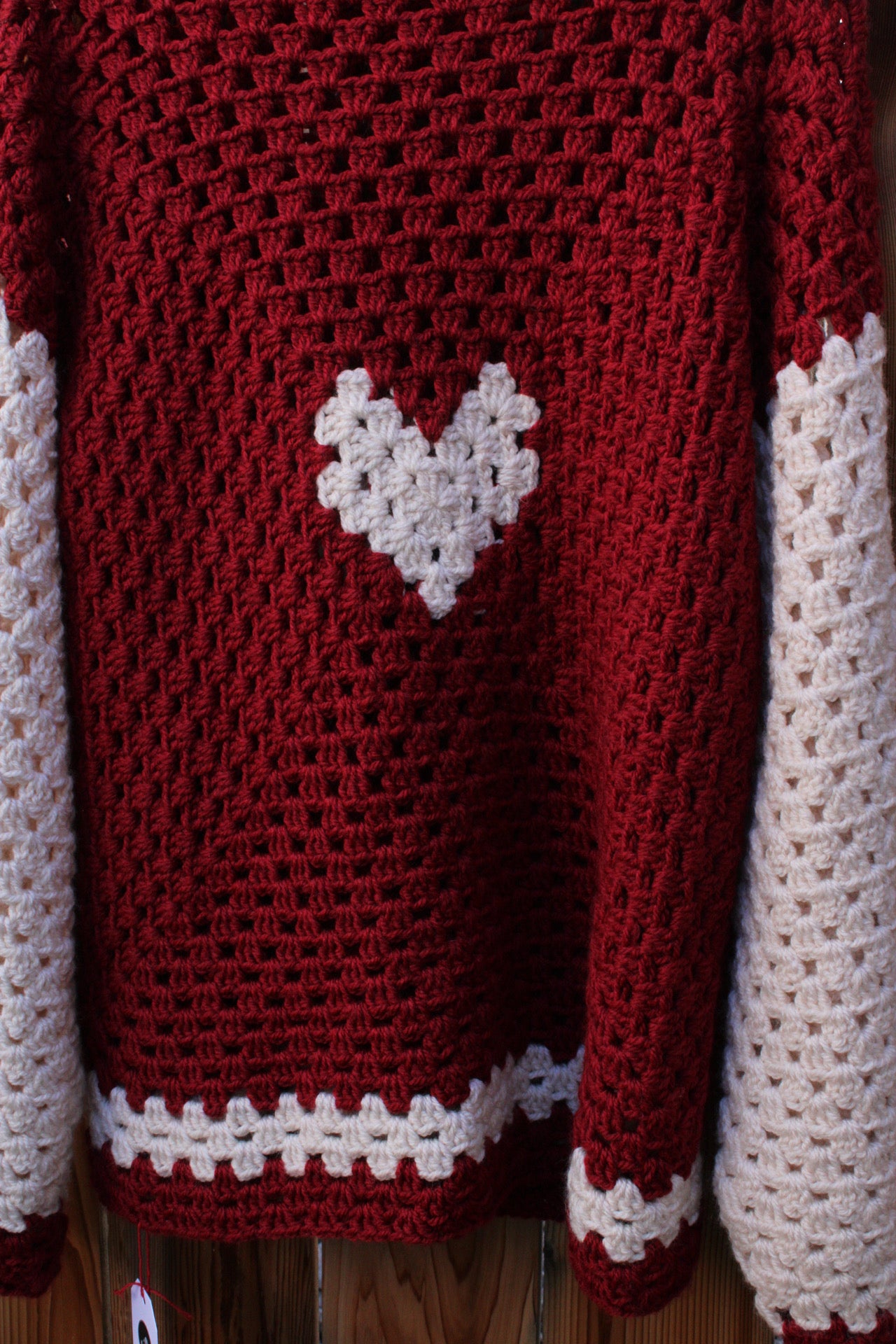 Handmade Crochet Heart Sweater – Red & Cream