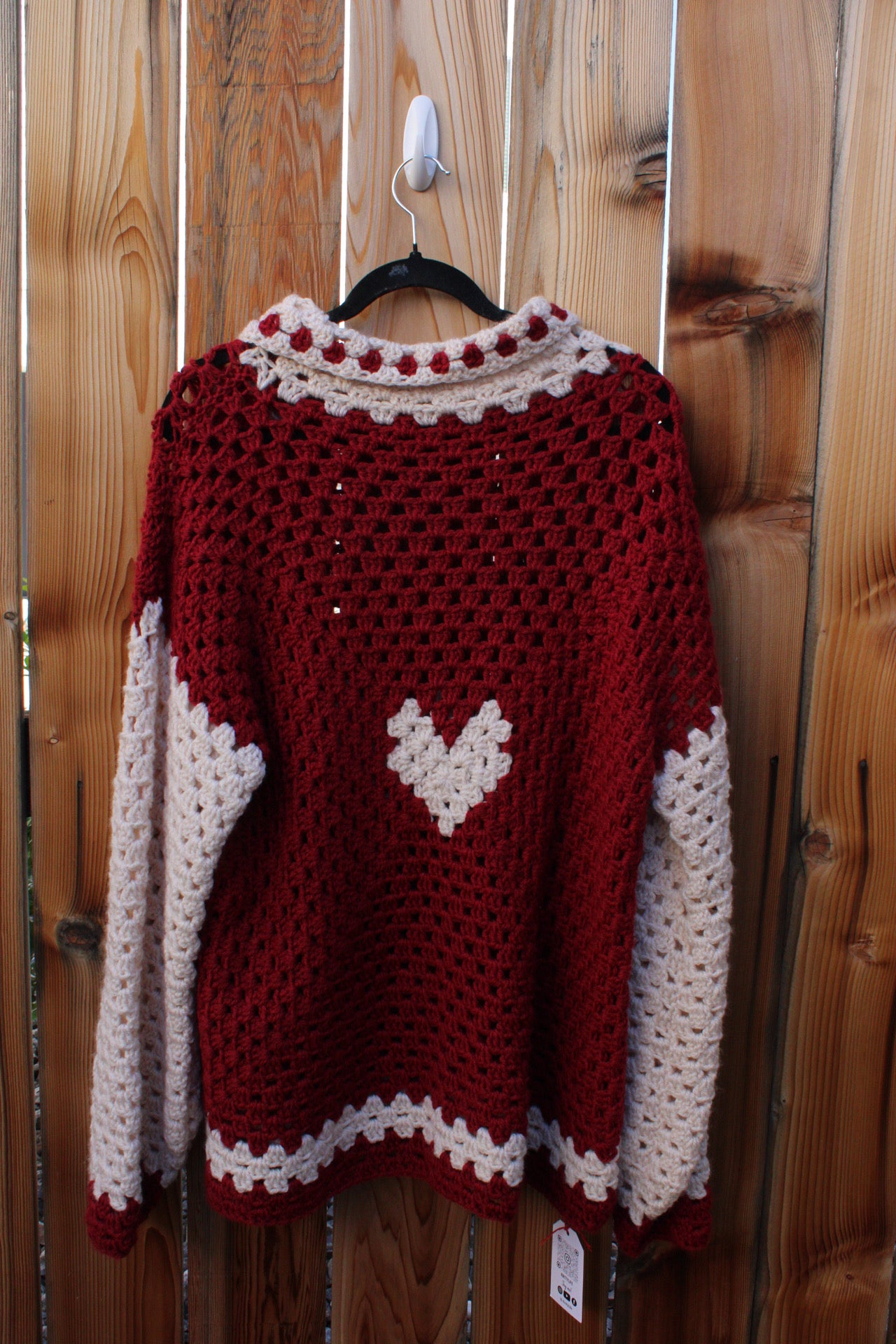 Handmade Crochet Heart Sweater – Red & Cream