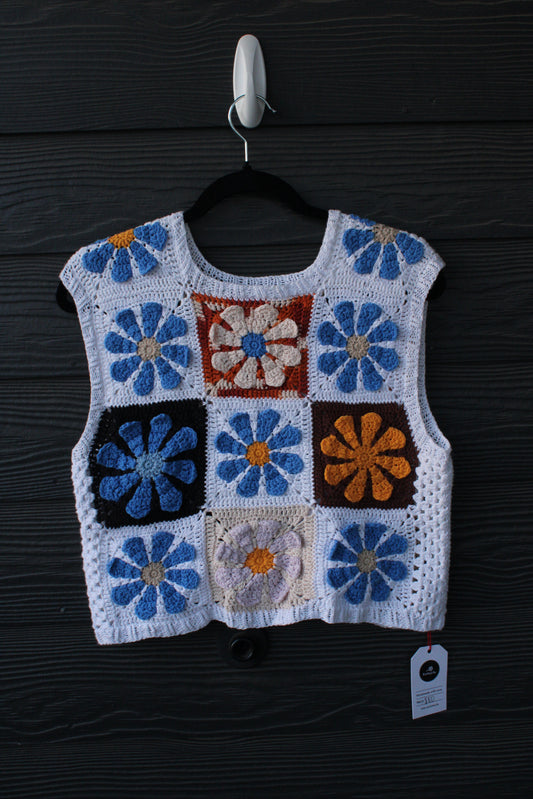 🌼✨ Handmade Crochet Flower Vest – 100% Cotton (Size: Medium) ✨🌼