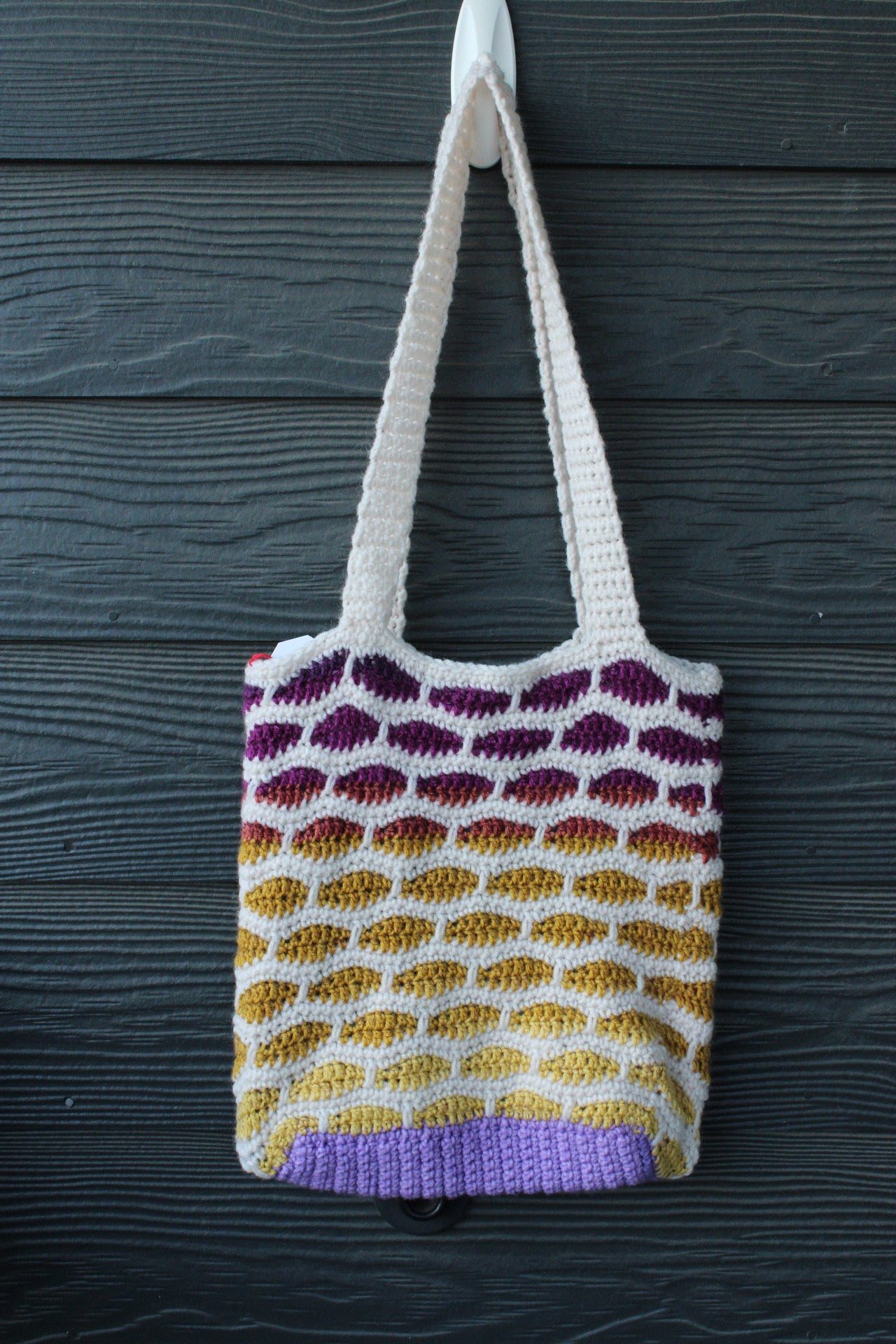 Handmade Crochet Tote Bag – Gradient Purple & Golden Yellow Pattern | Eco-Friendly Market Bag