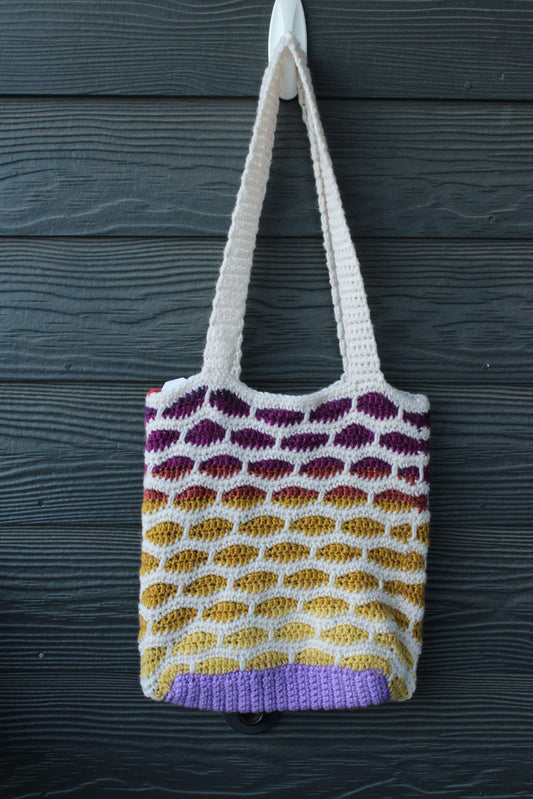 Handmade Crochet Tote Bag – Gradient Purple & Golden Yellow Pattern | Eco-Friendly Market Bag