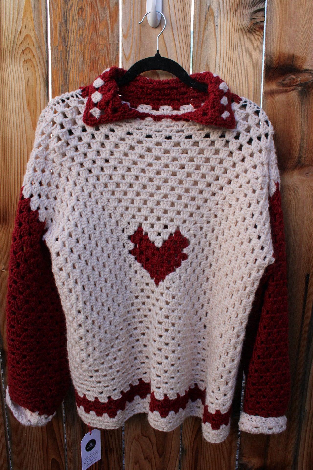 Handmade Crochet Heart Sweater – Red & Cream